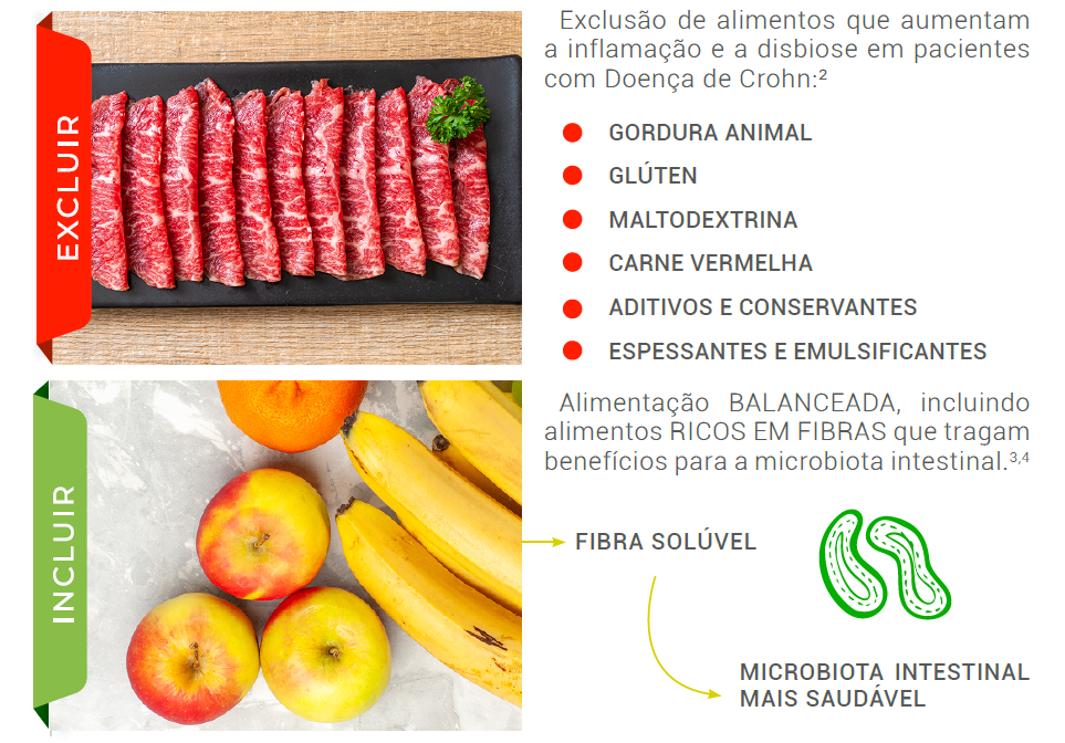 Exclusão de alimentos que aumentam  a inflamação e a disbiose em pacientes  com Doença de Crohn