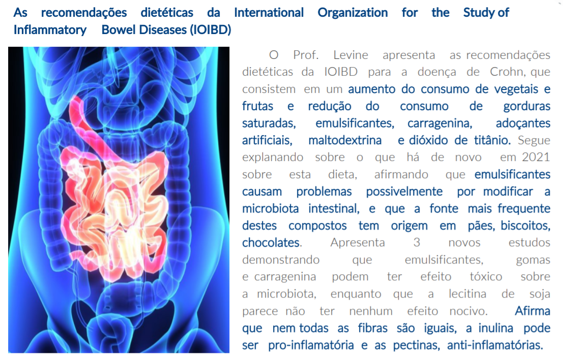As recomendações dietéticas da International Organization for the Study of Inflammatory Bowel Diseases (IOIBD)