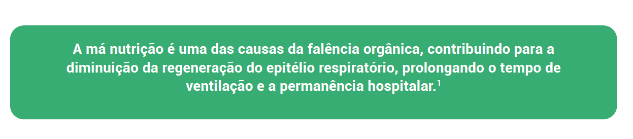 A má nutrição é uma das causas da falência orgânica, contribuindo para a diminuição da regeneração do epitélio respiratório, prolongando o tempo de ventilação e a permanência hospitalar