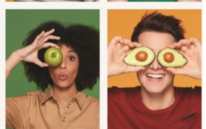 Homem e mulher com frutas nas mãos