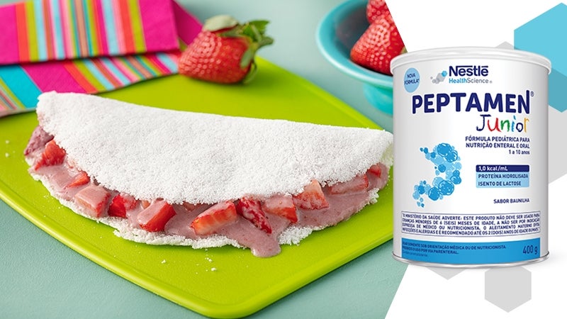 Tapioca com recheio de creme de morango com PEPTAMEN® Junior